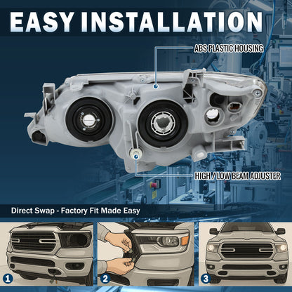 Ronnin - Faros delanteros con proyector halógeno para Toyota Camry 2012-2014, ensamblaje de repuesto del lado del pasajero | Cromado