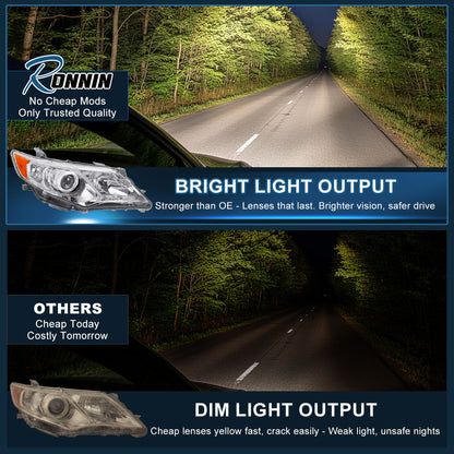 Ronnin - Faros delanteros con proyector halógeno para Toyota Camry 2012-2014, ensamblaje de repuesto del lado del pasajero | Cromado
