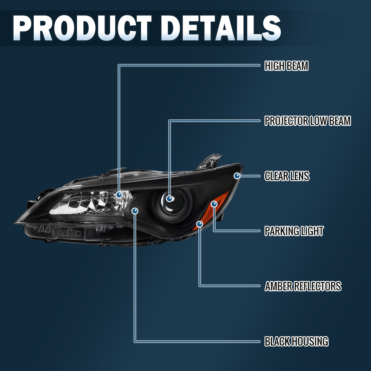 Ronnin - Se adapta a Toyota Camry 2015-2017 Faros delanteros halógenos de proyector, par de montaje de repuesto | Negro