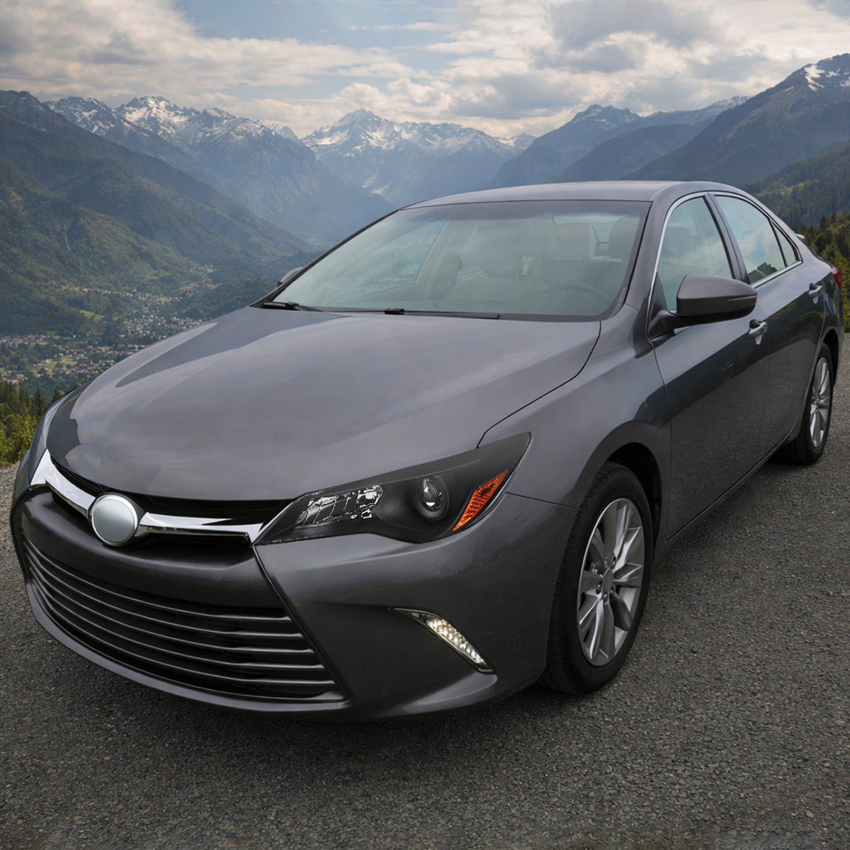 Ronnin - Se adapta a Toyota Camry 2015-2017 Faros delanteros halógenos de proyector, par de montaje de repuesto | Negro