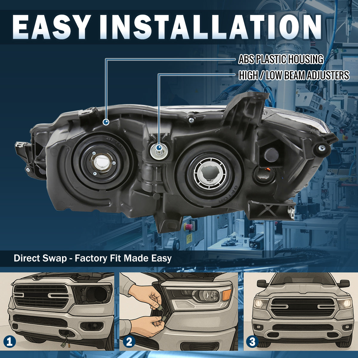 Ronnin - Conjunto de faros delanteros con proyector halógeno para Toyota Camry 2015-2017 Lado del pasajero | Cromo