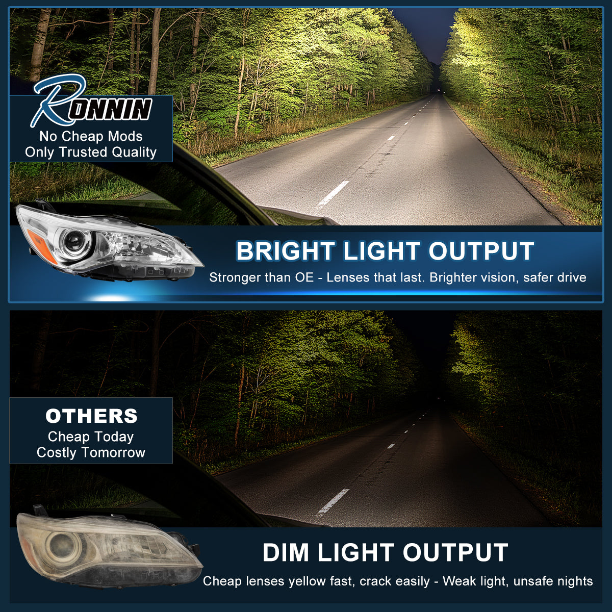 Ronnin - Conjunto de faros delanteros con proyector halógeno para Toyota Camry 2015-2017 Lado del pasajero | Cromo