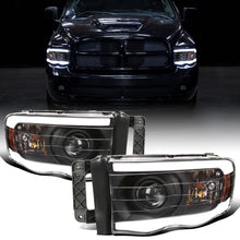 Ronnin - Fits 2002-2005 Dodge Ram 1500 2500 3500 Upgraded LED Tube Running Lights Projector Headlights Replacement Assembly Pair | Black