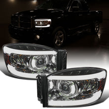 Ronnin - Fits 2006-2009 Dodge Ram 1500 2500 3500 Upgraded LED Tube Running Lights Projector Headlights Replacement Assembly Pair | Smoke