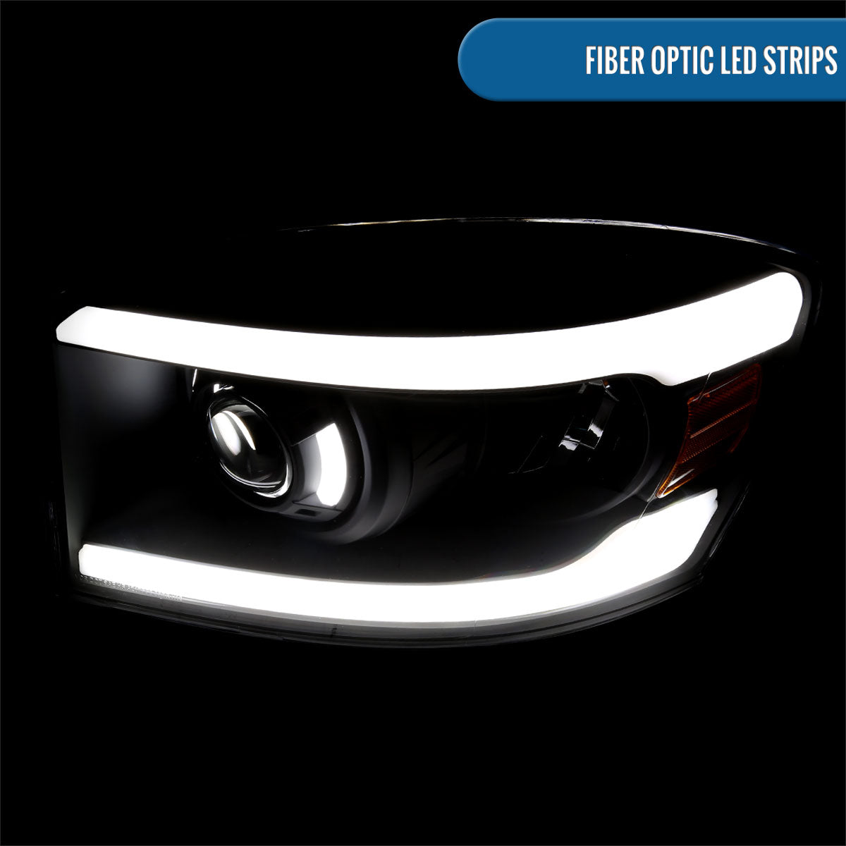 Ronnin - Fits 2006-2009 Dodge Ram 1500 2500 3500 Upgraded LED Tube Running Lights Projector Headlights Replacement Assembly Pair | Black