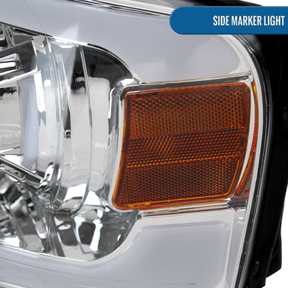 Ronnin - Fits 2004-2008 Ford F150 2006-2008 Lincoln Mark LT LED Tube Running Lights Projector Headlights Replacement Assembly Pair | Chrome
