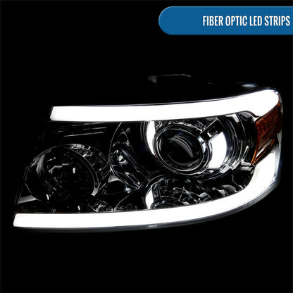 Ronnin - Fits 2004-2008 Ford F150 2006-2008 Lincoln Mark LT LED Tube Running Lights Projector Headlights Replacement Assembly Pair | Smoke