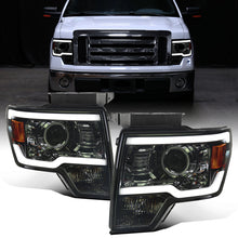 Ronnin - Fits 2009-2014 Ford F150 Upgraded LED Running Tube Lights Projector Headlights Replacement Assembly Pair | Smoke