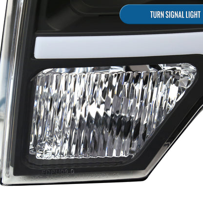 Ronnin - Fits 2009-2014 Ford F150 Upgraded LED Running Tube Lights Projector Headlights Replacement Assembly Pair | Black