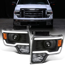 Ronnin - Fits 2009-2014 Ford F150 Upgraded LED Running Tube Lights Projector Headlights Replacement Assembly Pair | Black