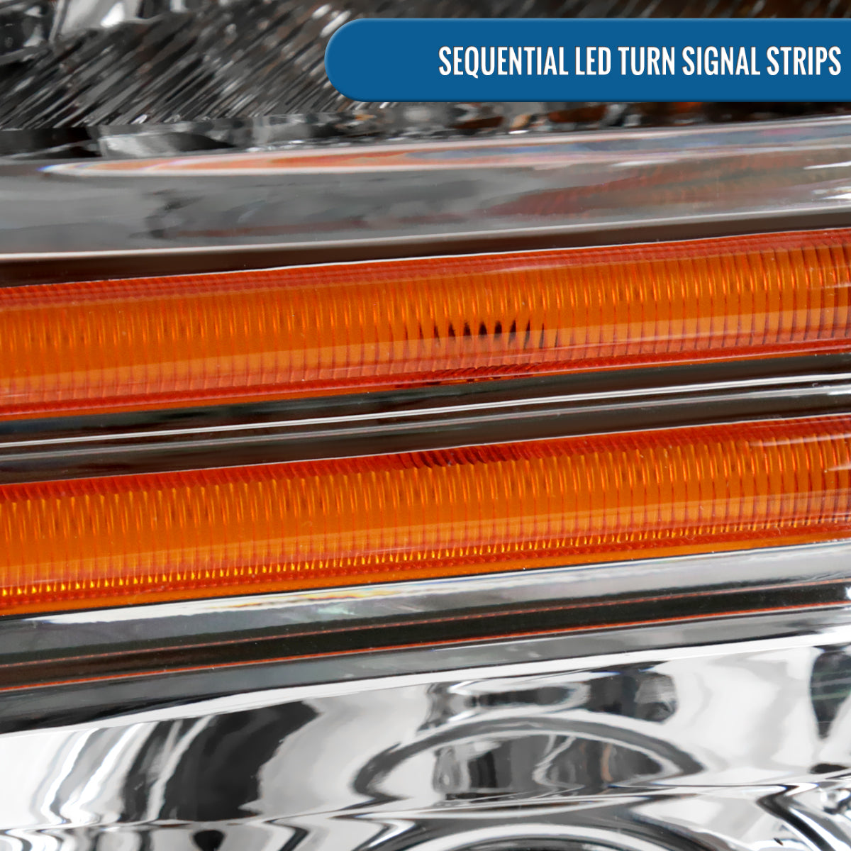 Ronnin - Fits 2008-2010 Ford F250 F350 F450 F550 Super Duty Pickup Projector Headlights LED Tube Sequential Turn Signal Lamps Assembly Pair | Chrome