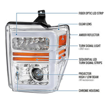 Ronnin - Fits 2008-2010 Ford F250 F350 F450 F550 Super Duty Pickup Projector Headlights LED Tube Sequential Turn Signal Lamps Assembly Pair | Chrome