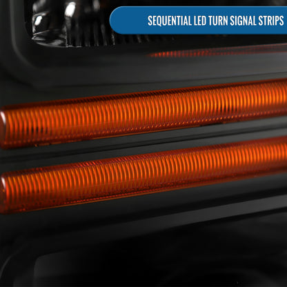 Ronnin - Fits 2008-2010 Ford F250 F350 F450 F550 Super Duty Pickup Projector Headlights LED Tube Sequential Turn Signal Lamps Assembly Pair | Black