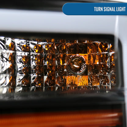 Ronnin - Fits 2008-2010 Ford F250 F350 F450 F550 Super Duty Pickup Projector Headlights LED Tube Sequential Turn Signal Lamps Assembly Pair | Black