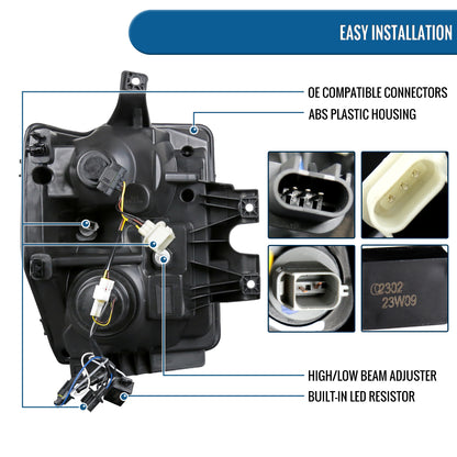 Ronnin - Fits 2008-2010 Ford F250 F350 F450 F550 Super Duty Pickup Projector Headlights LED Tube Sequential Turn Signal Lamps Assembly Pair | Black
