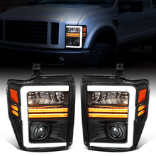 Ronnin - Fits 2008-2010 Ford F250 F350 F450 F550 Super Duty Pickup Projector Headlights LED Tube Sequential Turn Signal Lamps Assembly Pair | Black