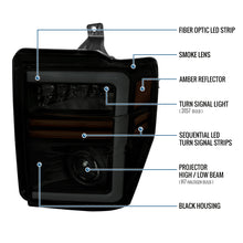 Ronnin - Fits 2008-2010 Ford F250 F350 F450 F550 Super Duty Pickup Projector Headlights LED Tube Sequential Turn Signal Lamps Assembly Pair | Black Smoke