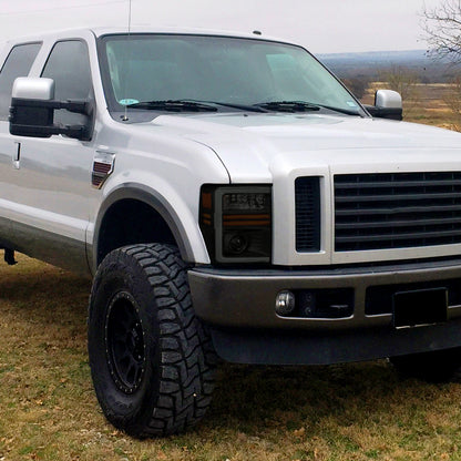 Ronnin - Fits 2008-2010 Ford F250 F350 F450 F550 Super Duty Pickup Projector Headlights LED Tube Sequential Turn Signal Lamps Assembly Pair | Black Smoke