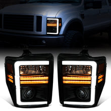 Ronnin - Fits 2008-2010 Ford F250 F350 F450 F550 Super Duty Pickup Projector Headlights LED Tube Sequential Turn Signal Lamps Assembly Pair | Black Smoke
