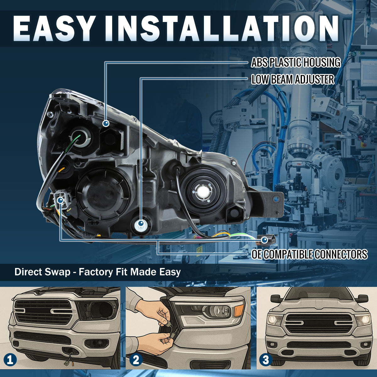 Ronnin - Se adapta a Subaru Legacy Outback 2010-2014, conjunto de repuesto de faros delanteros con proyector halógeno, par | Negro