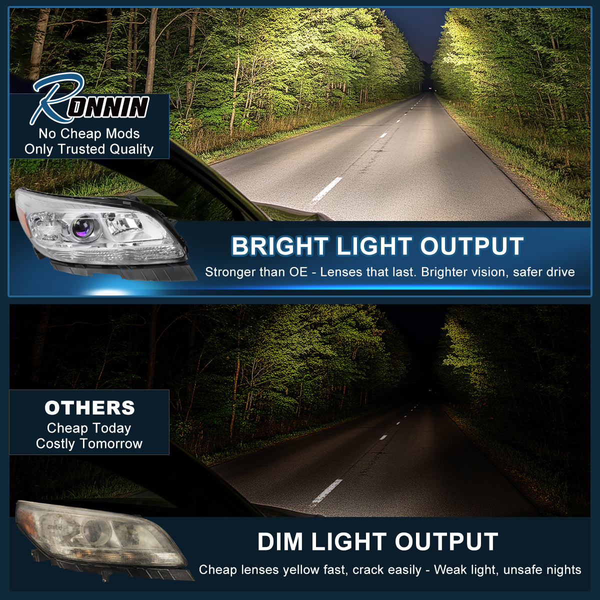 Ronnin - Compatible con Chevy Malibu 2013-2015 Malibu Limited 2016 Faros delanteros con proyector halógeno de repuesto | Cromado