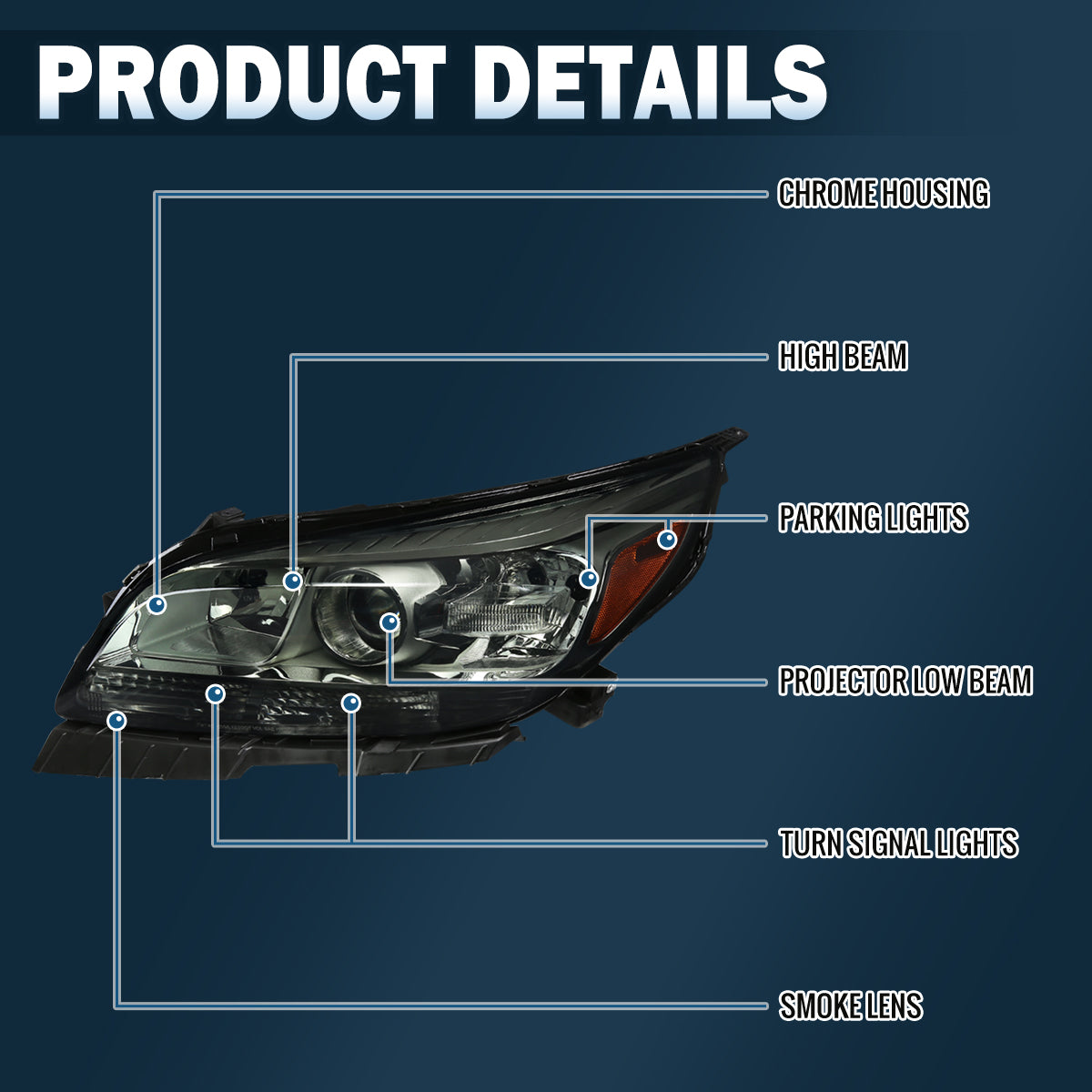 Ronnin - Compatible con Chevy Malibu 2013-2015, Malibu Limited 2016 Par de faros delanteros con proyector halógeno de repuesto | Ahumado