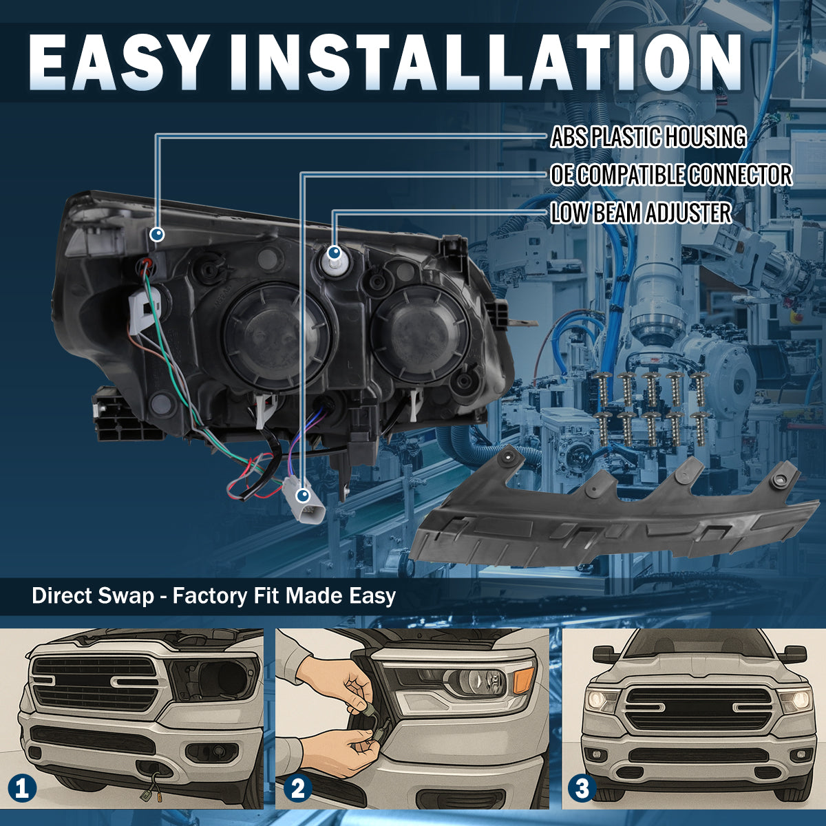 Ronnin - Compatible con Chevy Malibu 2013-2015, Malibu Limited 2016 Par de faros delanteros con proyector halógeno de repuesto | Ahumado