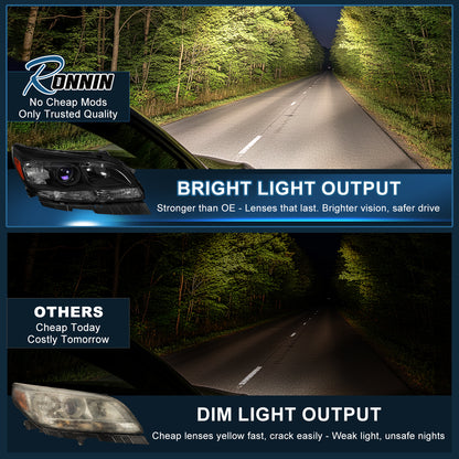 Ronnin - Se adapta a Chevy Malibu 2013-2015, Malibu Limited 2016 Par de ensamblaje de repuesto de faros proyectores halógenos | Negro
