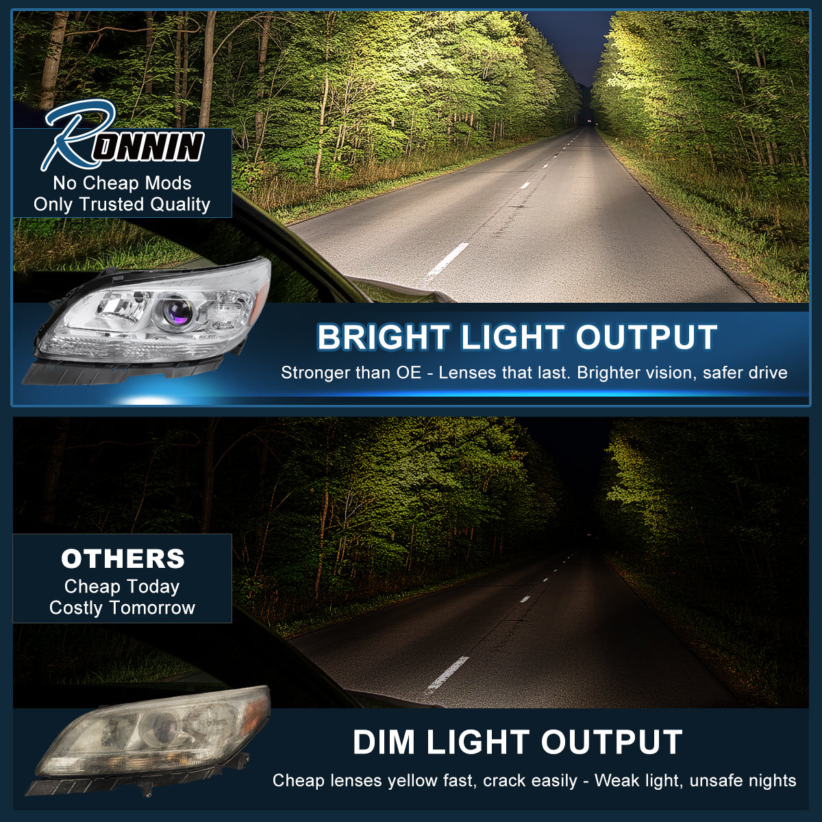 Ronnin - Faros delanteros tipo proyector halógeno de repuesto para Chevy Malibu 2013-2015 y Malibu Limited 2016, lado del conductor | Cromo