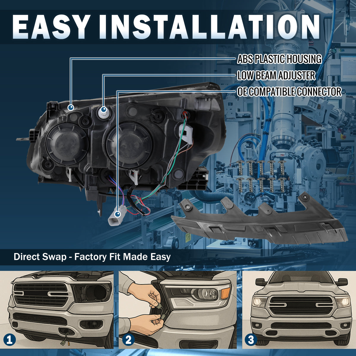 Ronnin - Compatible con Chevy Malibu 2013-2015 y Malibu Limited 2016 Montaje de repuesto para faros delanteros halógenos con proyector del lado del pasajero | Cromo