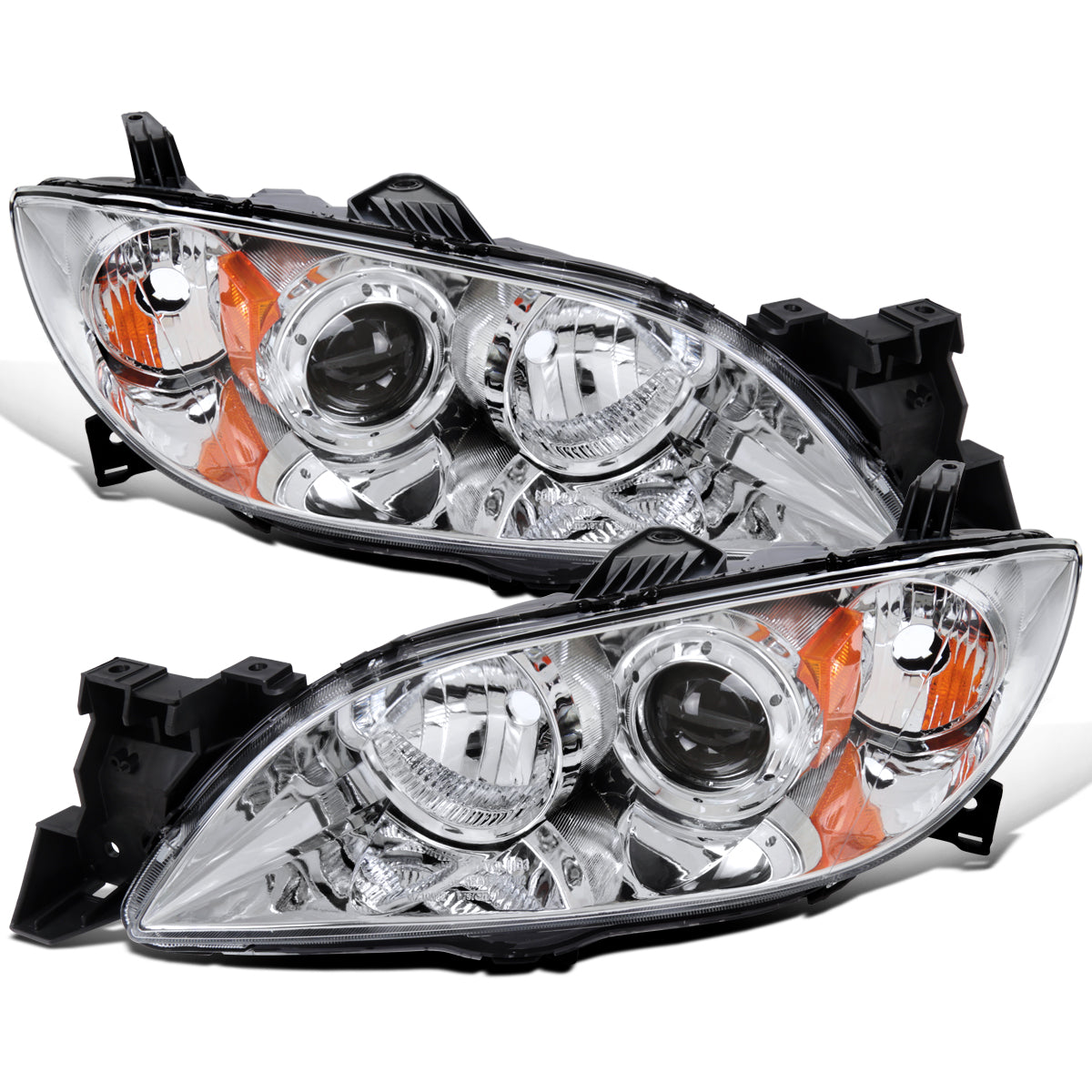 Ronnin - Fits 2004-2009 Mazda 3 Sedan 4-Door Projector Headlights Halogen Models Replacement Pair | Chrome