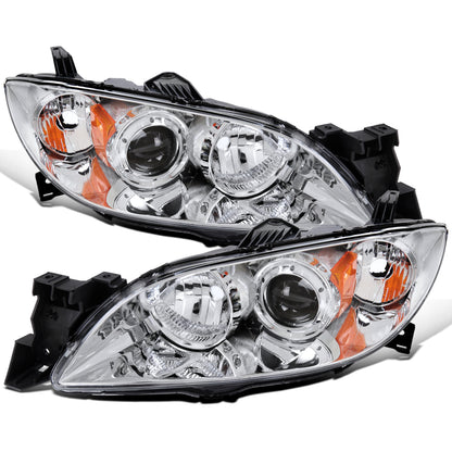 Ronnin - Fits 2004-2009 Mazda 3 Sedan 4-Door Projector Headlights Halogen Models Replacement Pair | Chrome