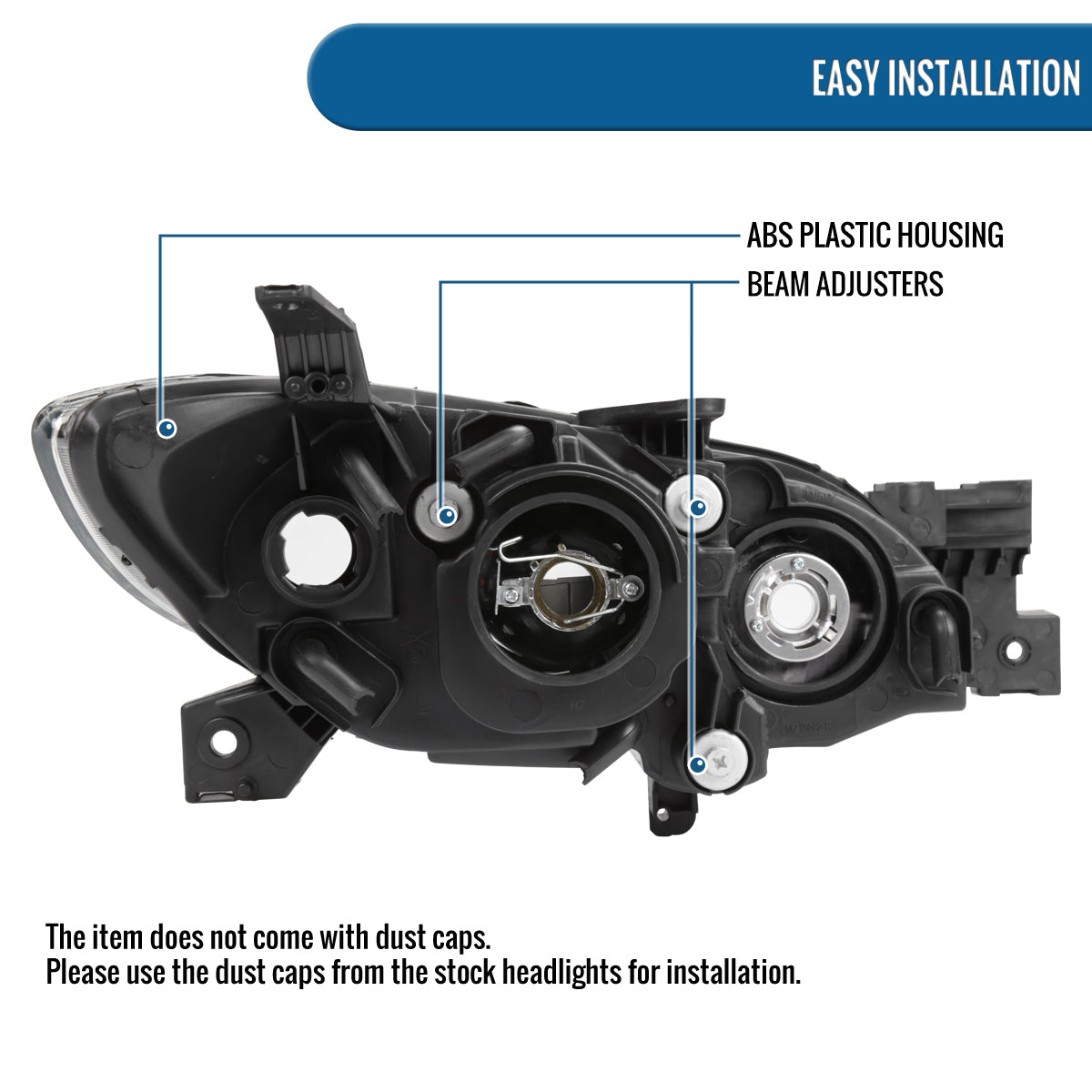 Ronnin - Fits 2004-2009 Mazda 3 Sedan 4-Door Projector Headlights Halogen Models Replacement Pair | Smoke