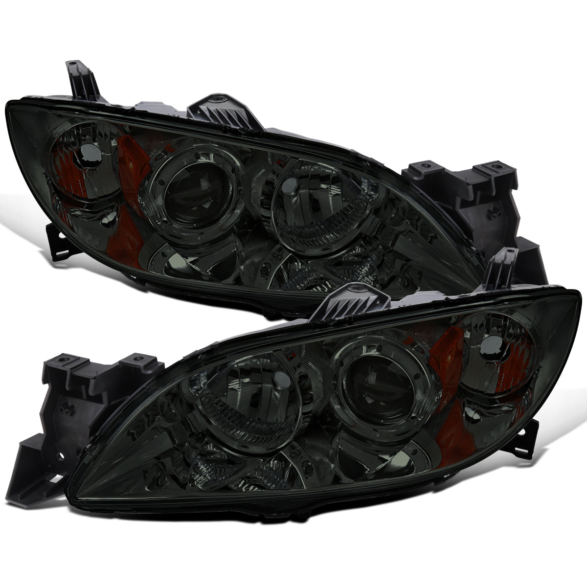 Ronnin - Fits 2004-2009 Mazda 3 Sedan 4-Door Projector Headlights Halogen Models Replacement Pair | Smoke