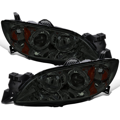 Ronnin - Fits 2004-2009 Mazda 3 Sedan 4-Door Projector Headlights Halogen Models Replacement Pair | Smoke