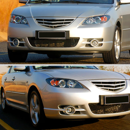 Ronnin - Fits 2004-2009 Mazda 3 Sedan 4-Door Projector Headlights Halogen Models Replacement Pair | Glossy Black