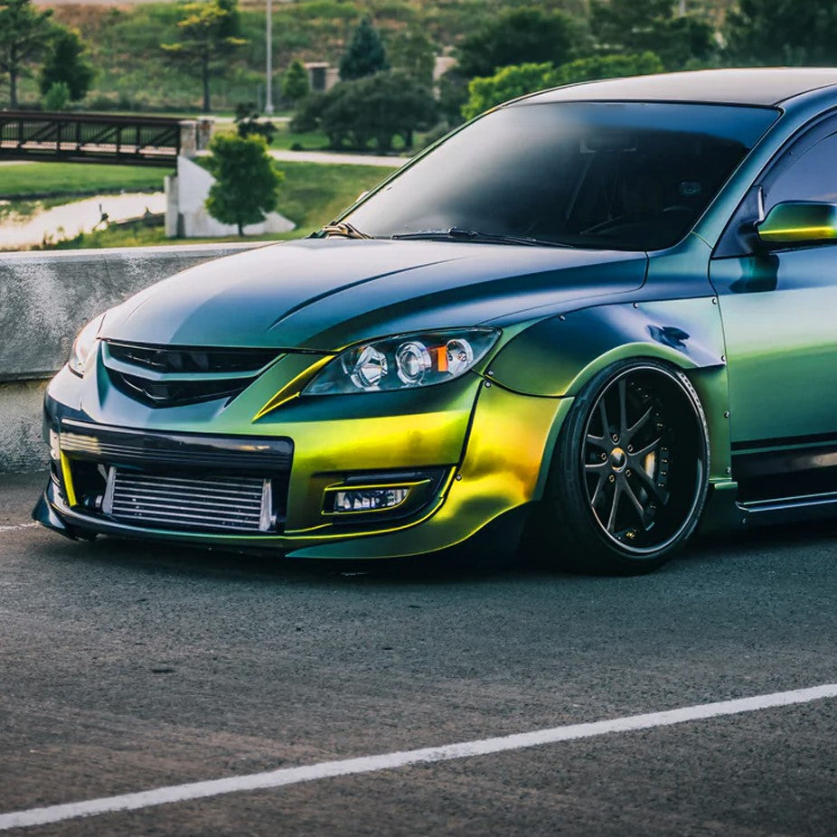 Ronnin - Fits 2004-2009 Mazda 3 Sedan 4-Door Projector Headlights Halogen Models Replacement Pair | Glossy Black