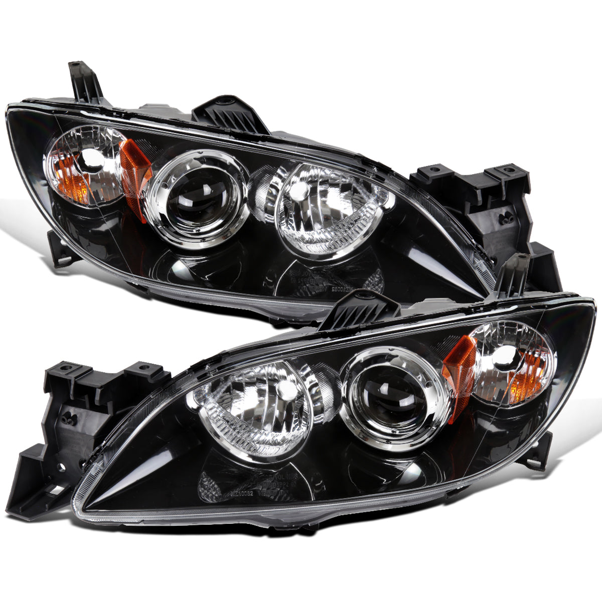 Ronnin - Fits 2004-2009 Mazda 3 Sedan 4-Door Projector Headlights Halogen Models Replacement Pair | Glossy Black