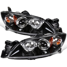 Ronnin - Fits 2004-2009 Mazda 3 Sedan 4-Door Projector Headlights Halogen Models Replacement Pair | Glossy Black
