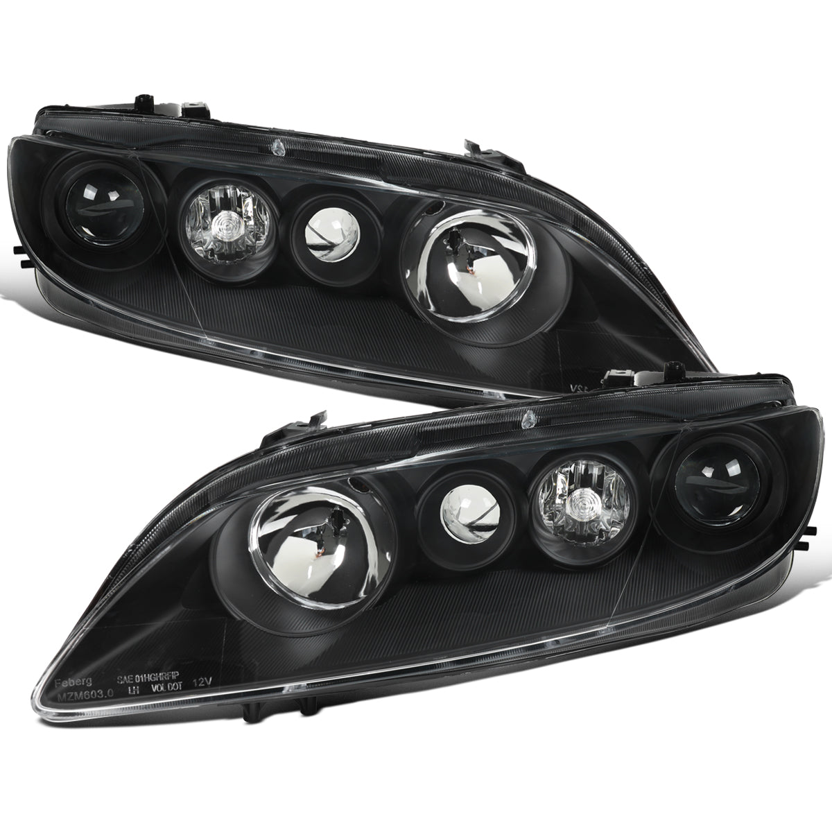 Ronnin - Fits 2003-2005 Mazda 6 Sedan Upgraded Replacement Projector Headlights Assembly Pair | Black