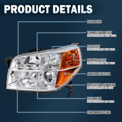 Ronnin - Se adapta a Honda Pilot 2006-2008 Par de faros delanteros de proyector de repuesto | Cromado