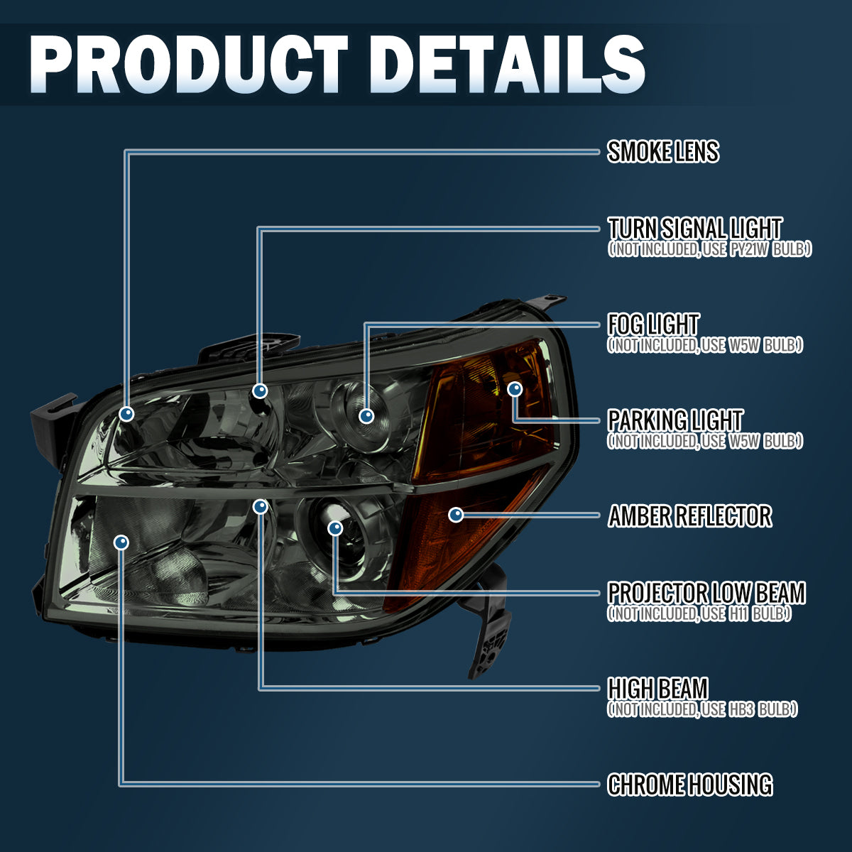 Ronnin - Compatible con Honda Pilot 2006-2008 Par de faros delanteros tipo proyector de repuesto | Ahumados