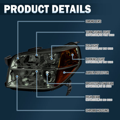 Ronnin - Compatible con Honda Pilot 2006-2008 Par de faros delanteros tipo proyector de repuesto | Ahumados
