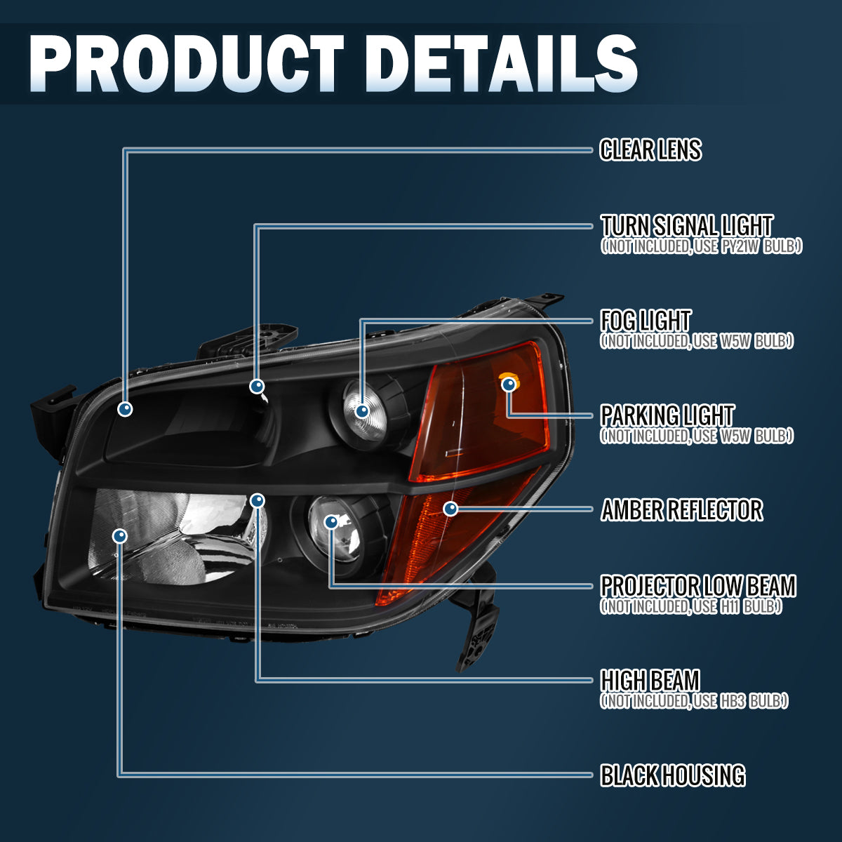 2006-2008 Honda Pilot  Replacement Projector Headlights Assembly Pair | Black