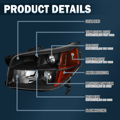 2006-2008 Honda Pilot  Replacement Projector Headlights Assembly Pair | Black