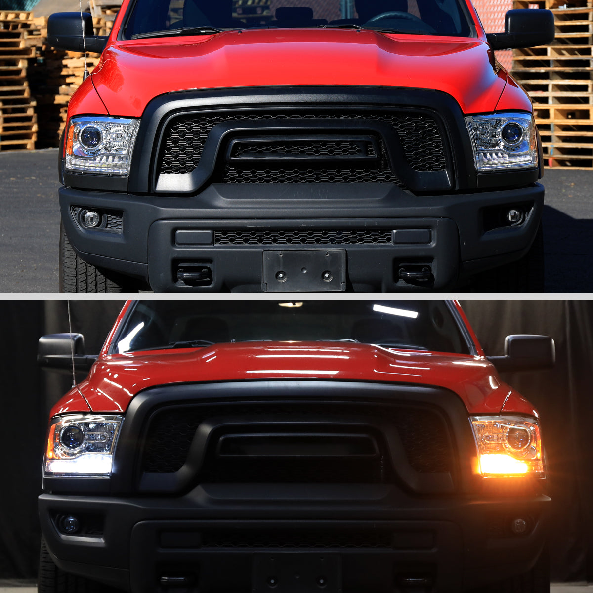 Ronnin - Fits 2009-2018 Ram 1500 2500 3500 2019-2024 Ram 1500 Classic Projector Headlights Switchback LED Sequential Turn Signal + Animated Startup Effect Parking Assembly Pair | Chrome