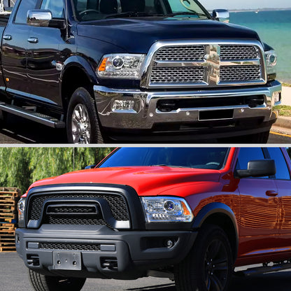 Ronnin - Fits 2009-2018 Ram 1500 2500 3500 2019-2024 Ram 1500 Classic Projector Headlights Switchback LED Sequential Turn Signal + Animated Startup Effect Parking Assembly Pair | Chrome