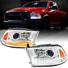 Ronnin - Fits 2009-2018 Ram 1500 2500 3500 2019-2024 Ram 1500 Classic Projector Headlights Switchback LED Sequential Turn Signal + Animated Startup Effect Parking Assembly Pair | Chrome
