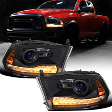 Ronnin - Fits 2013-2018 Ram 1500 2500 3500 2019-2024 Ram 1500 Classic Factory Upgraded Replacement Projector Headlights Amber Running Lights Assembly Pair | Black