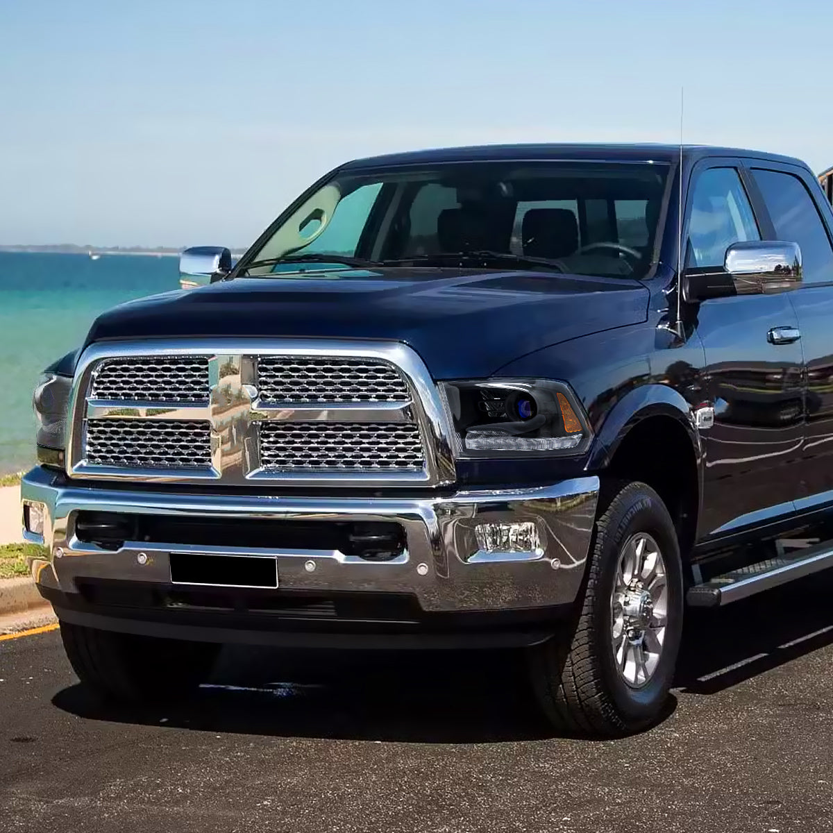 Ronnin - Fits 2009-2018 Ram 1500 2500 3500 2019-2024 Ram 1500 Classic Projector Headlights Switchback LED Sequential Turn Signal + Animated Startup Effect Parking Assembly Pair | Black